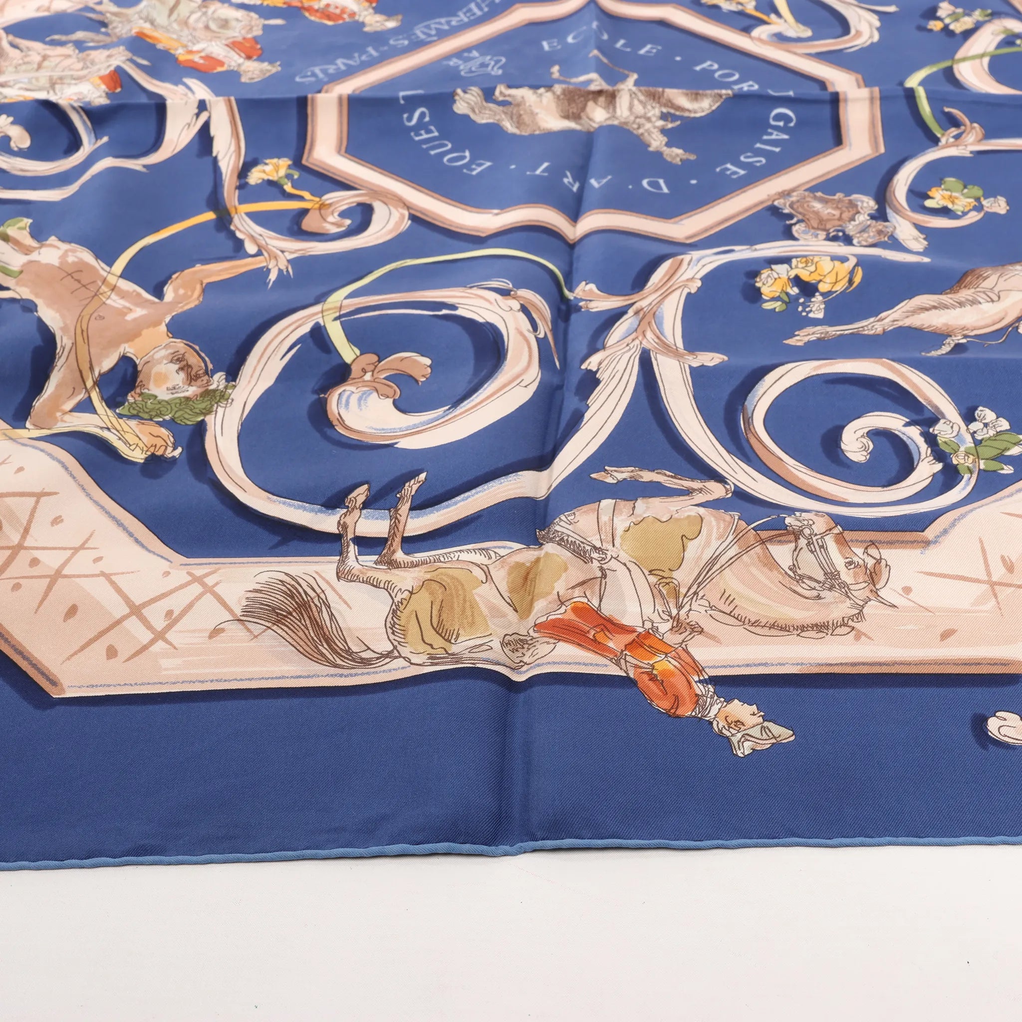Hermès Carré 90 "ECOLE PORTUGAISE D'ART EQUESTRE" Silk handkerchief in Navy Blue