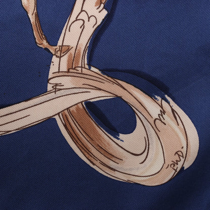 Hermès Carré 90 „ECOLE PORTUGAISE D'ART EQUESTRE“ Seidentaschentuch in Marineblau