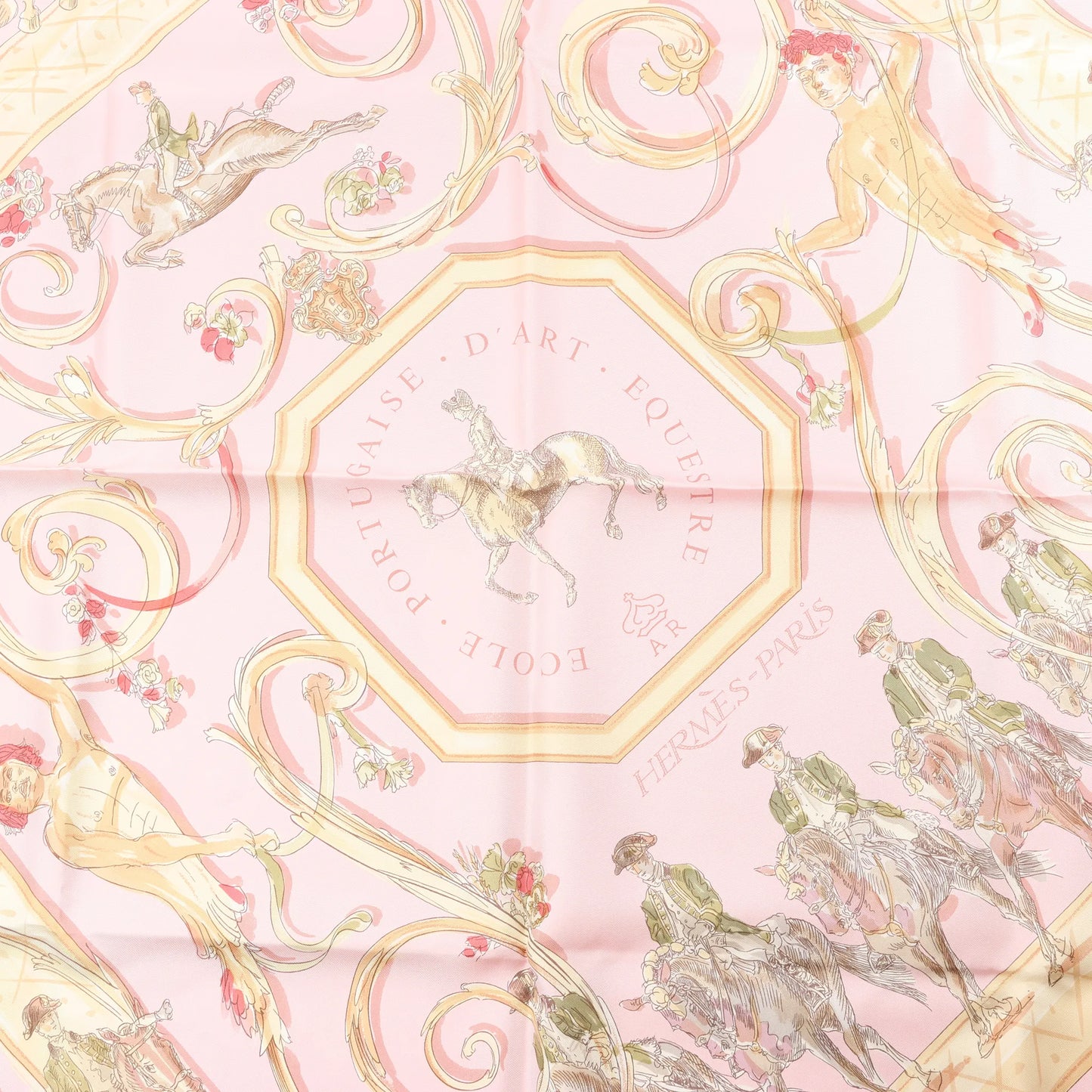 Hermès Carré 90 "ECOLE PORTUGAISE D'ART EQUESTRE" Silk handkerchief in Pink