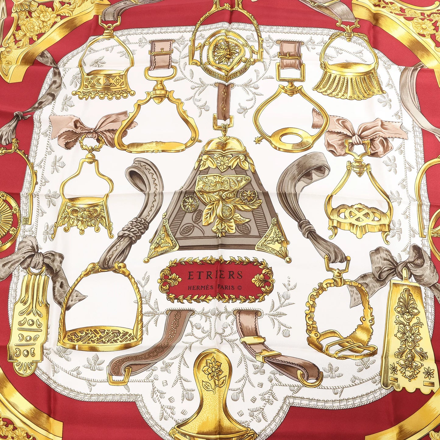 Hermès Carré 90 "ETRIERS" Silk handkerchief in Red