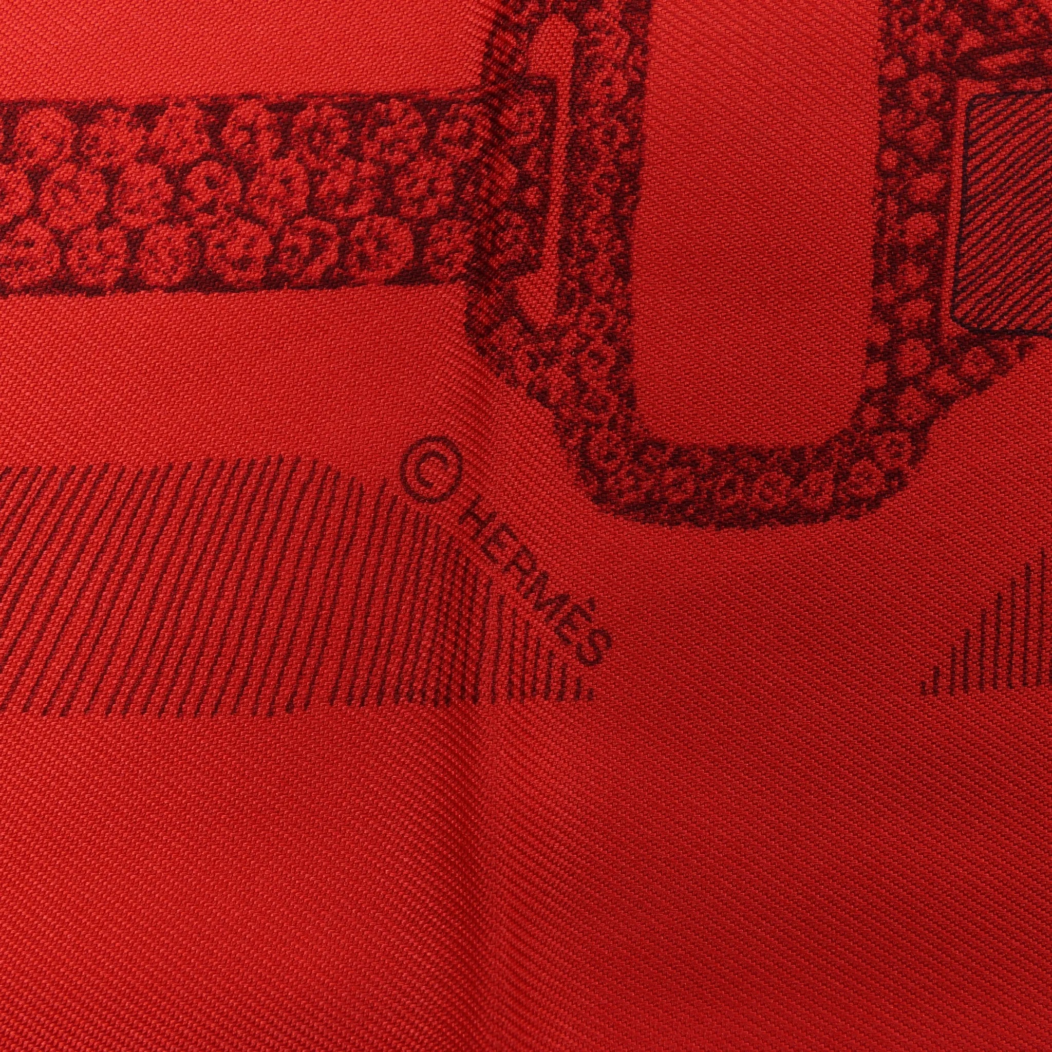 Hermès Carré 90 "ETVDE POVR VNE PARVRE DE GALA" Silk handkerchief in Red