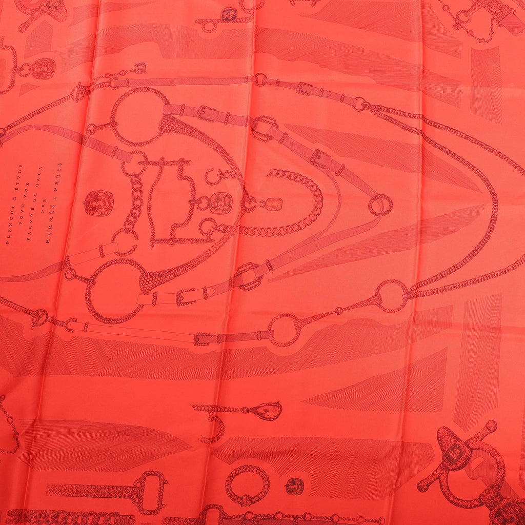 Hermès Carré 90 "ETVDE POVR VNE PARVRE DE GALA" Silk handkerchief in Red