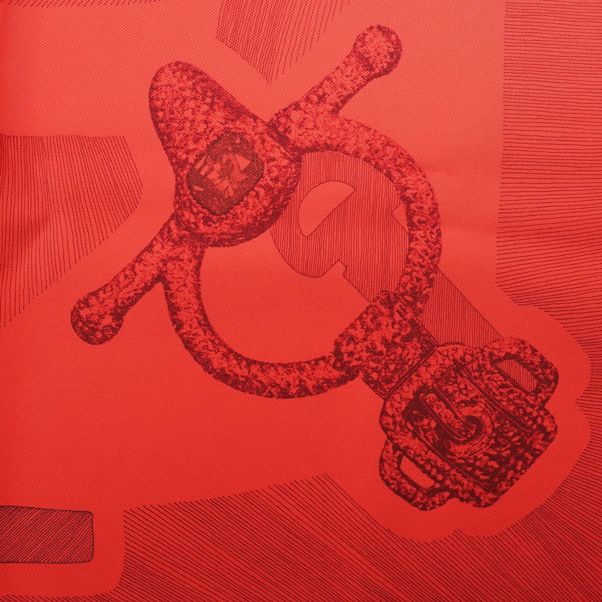 Hermès Carré 90 "ETVDE POVR VNE PARVRE DE GALA" Silk handkerchief in Red