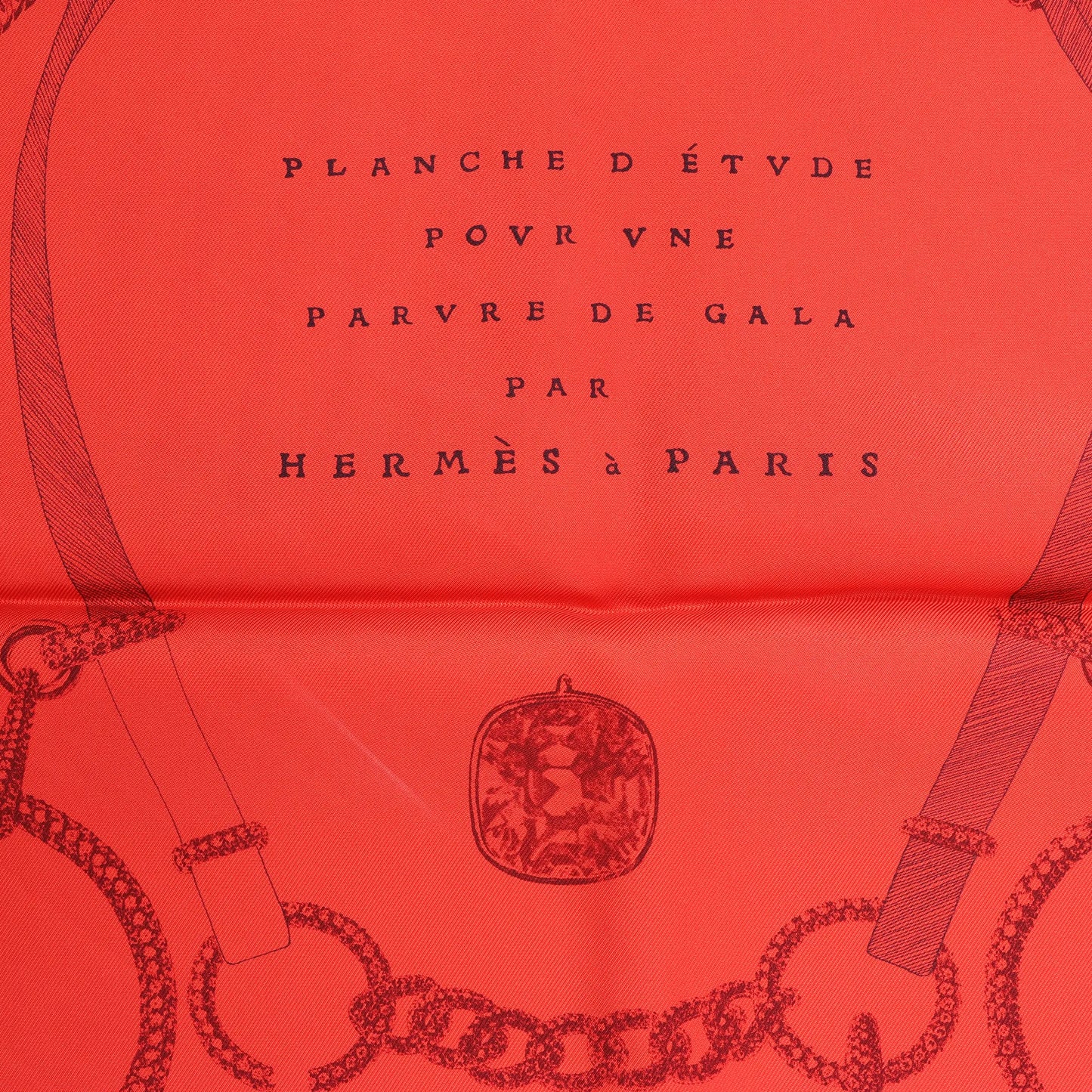 Hermès Carré 90 "ETVDE POVR VNE PARVRE DE GALA" Silk handkerchief in Red