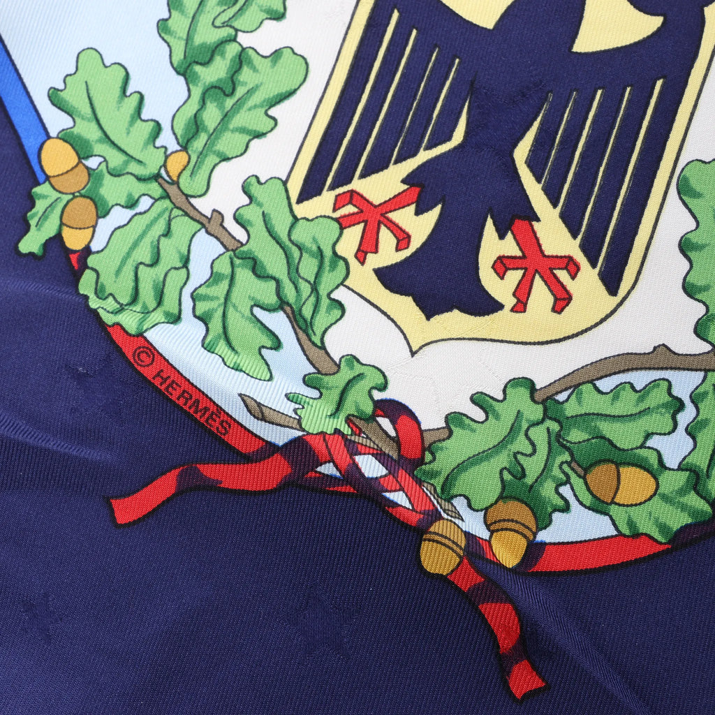Hermès Carré 90 "Emblemes de L'Europe" Silk handkerchief in Navy Blue