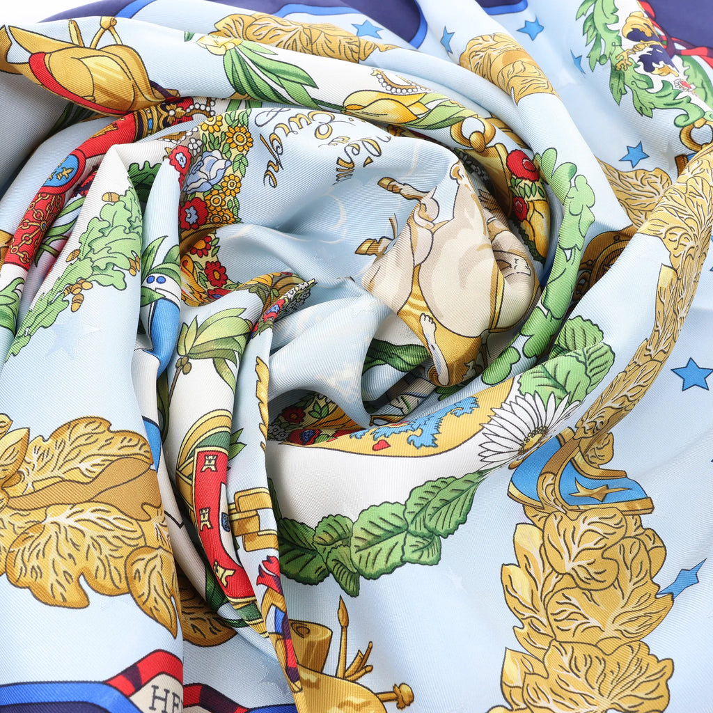 Hermès Carré 90 "Emblemes de L'Europe" Silk handkerchief in Navy Blue