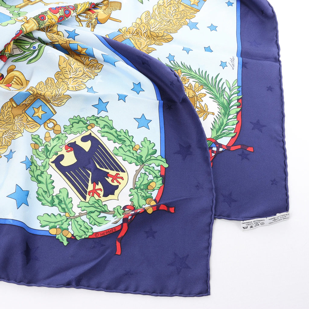 Hermès Carré 90 "Emblemes de L'Europe" Silk handkerchief in Navy Blue
