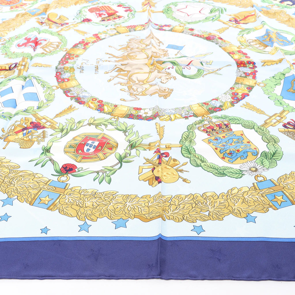 Hermès Carré 90 "Emblemes de L'Europe" Silk handkerchief in Navy Blue