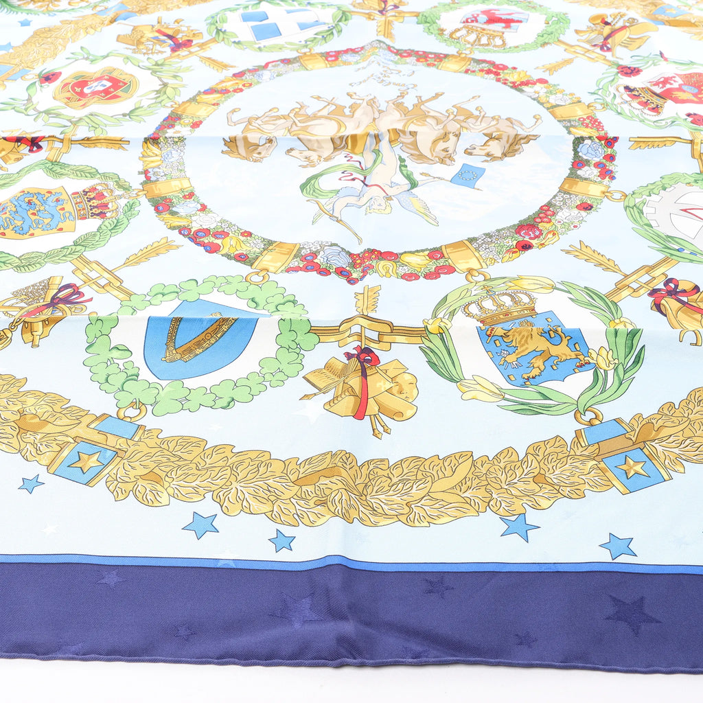 Hermès Carré 90 "Emblemes de L'Europe" Silk handkerchief in Navy Blue