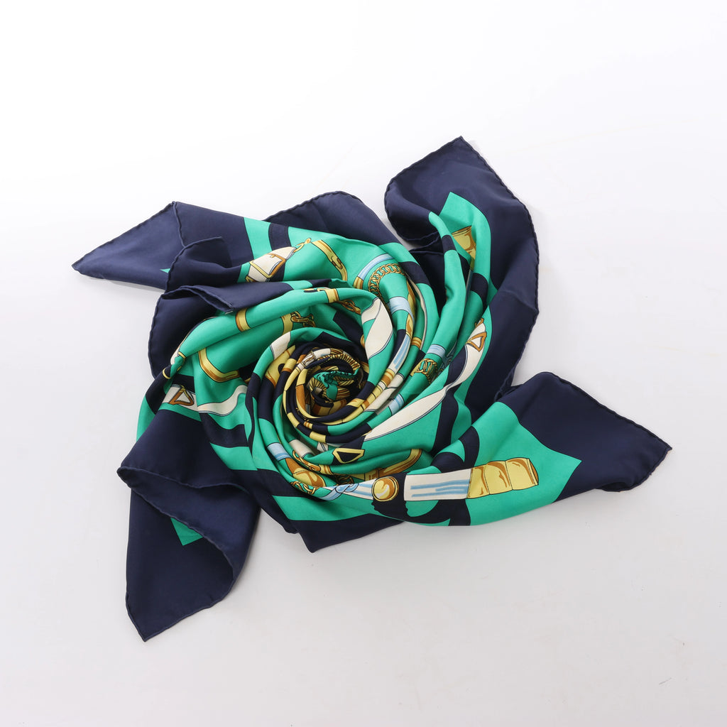 Hermès Carré 90 "Eperon d'or" Silk handkerchief in Navy Blue