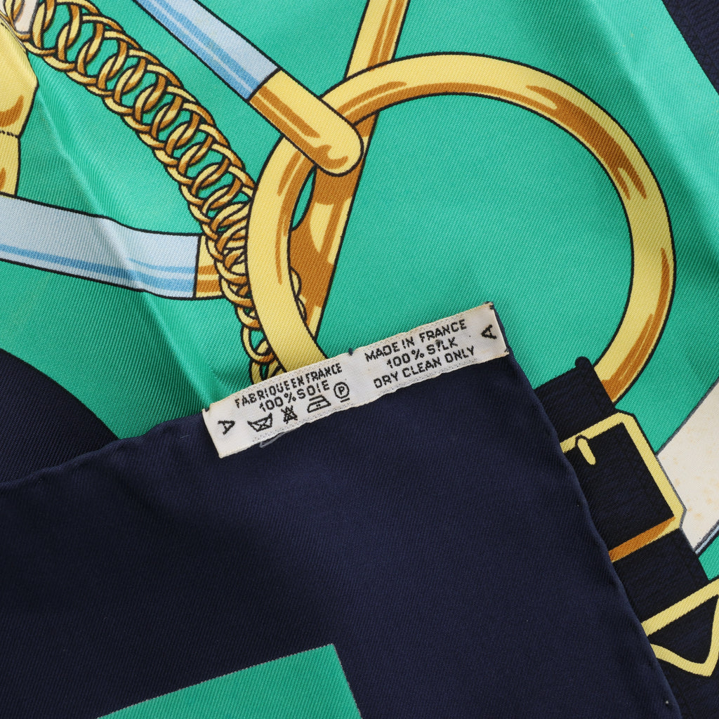 Hermès Carré 90 "Eperon d'or" Silk handkerchief in Navy Blue