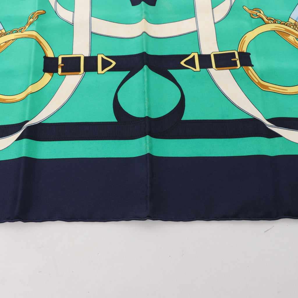 Hermès Carré 90 "Eperon d'or" Silk handkerchief in Navy Blue