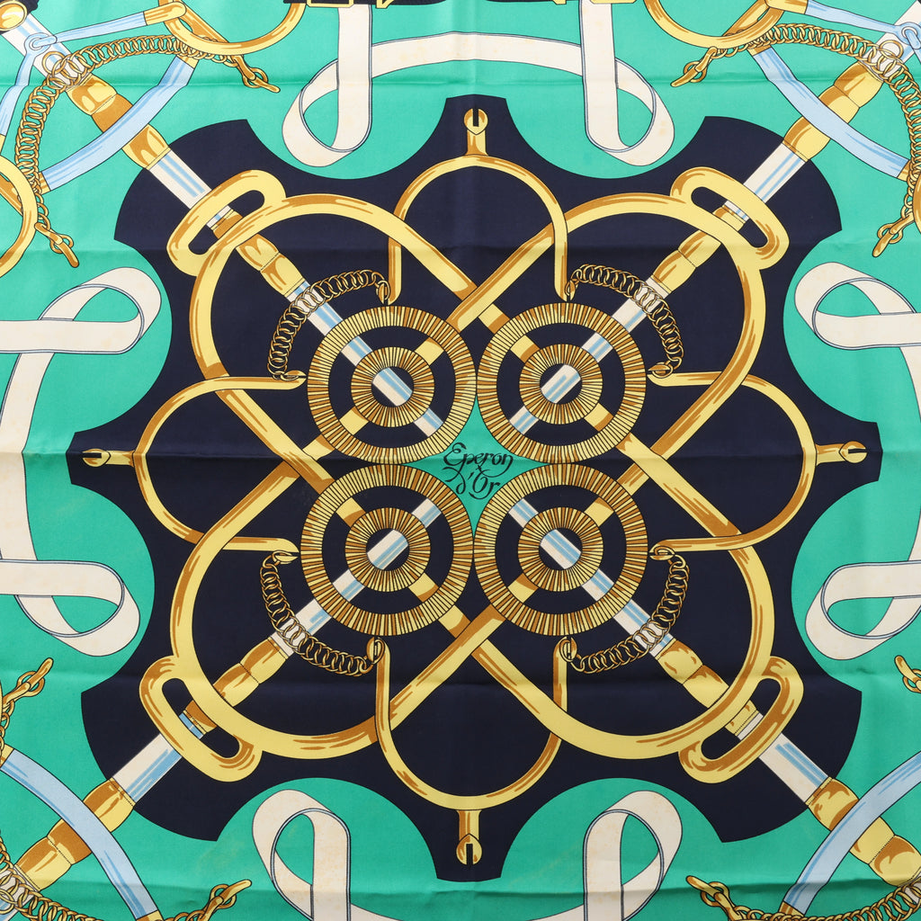 Hermès Carré 90 "Eperon d'or" Silk handkerchief in Navy Blue