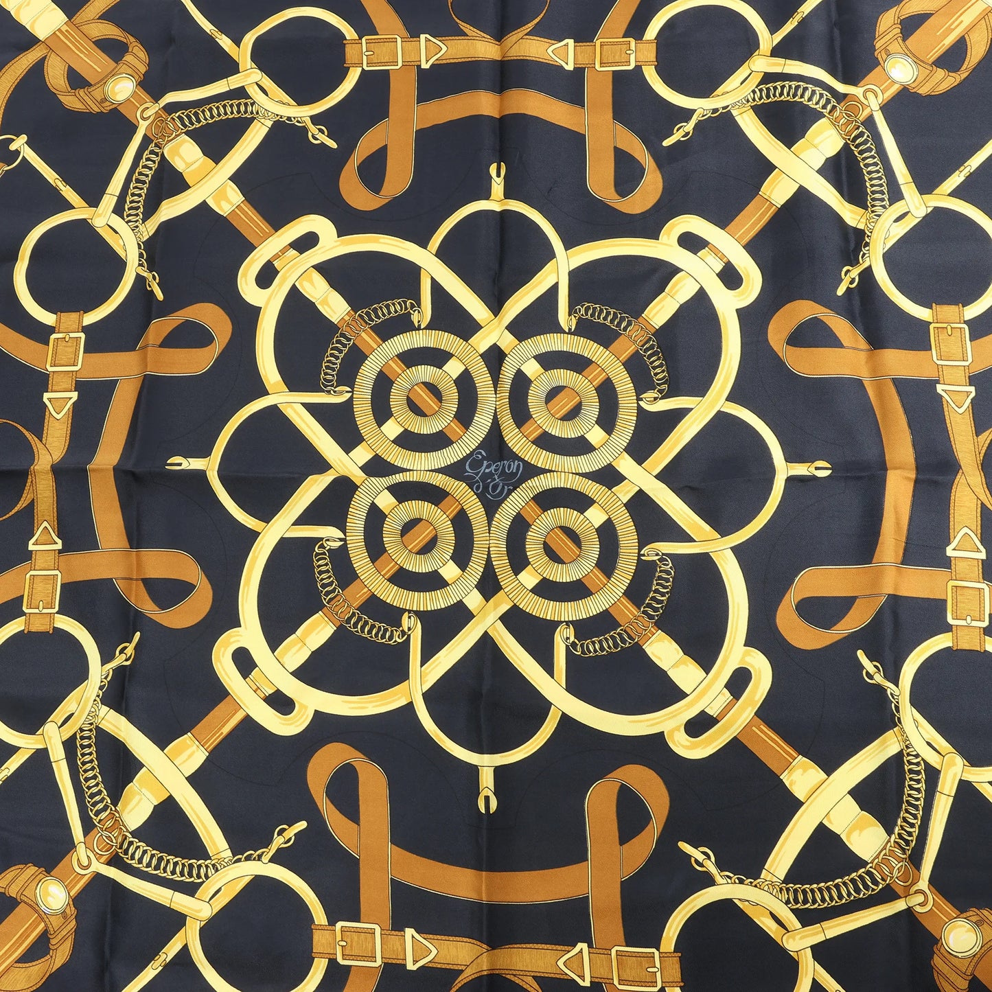 Hermès Carré 90 "Eperon d'or" Silk handkerchief in Black