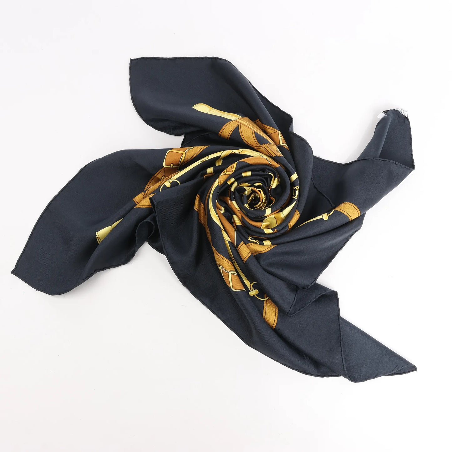 Hermès Carré 90 "Eperon d'or" Silk handkerchief in Black