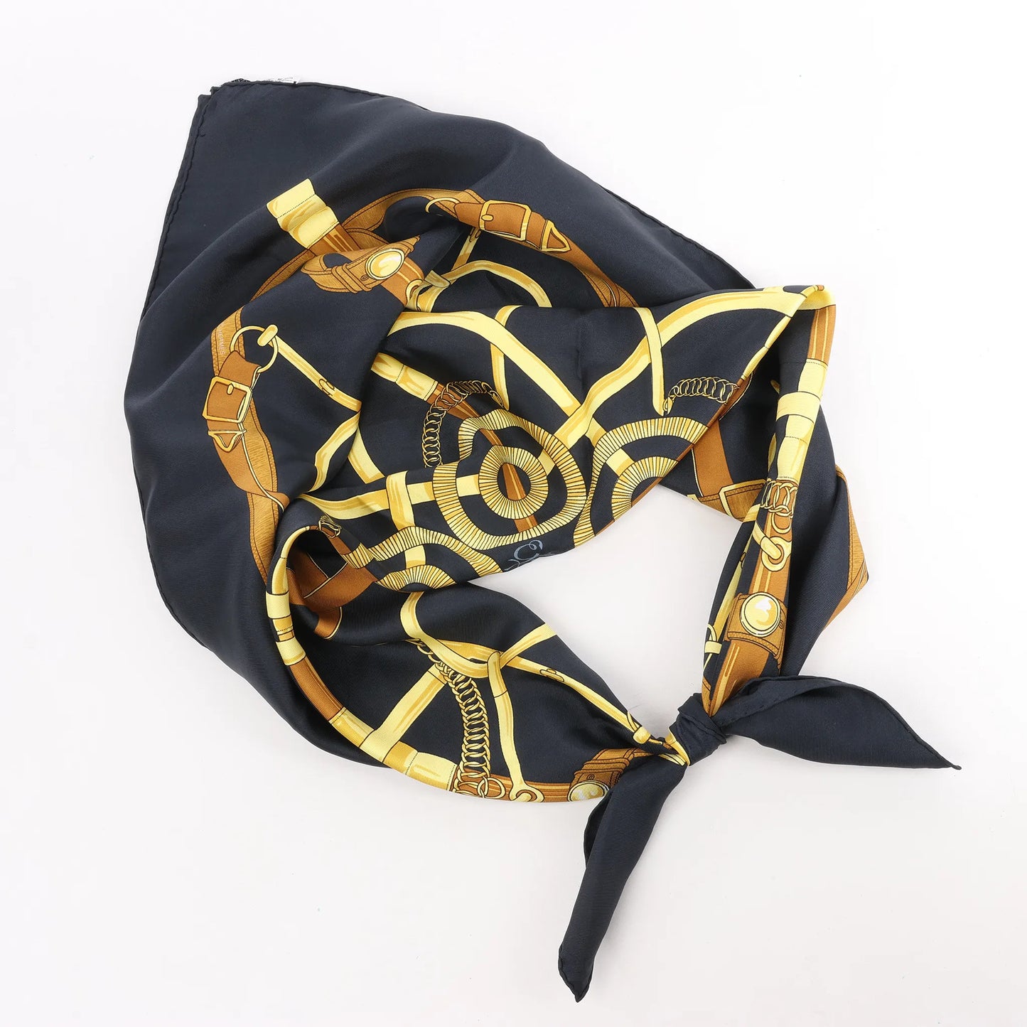 Hermès Carré 90 "Eperon d'or" Silk handkerchief in Black