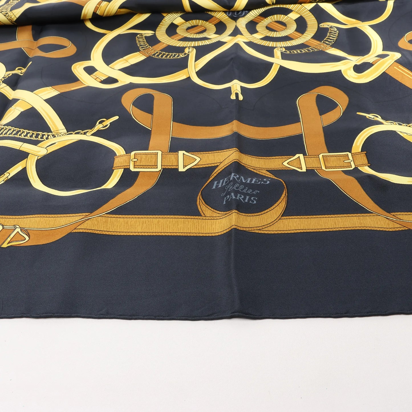 Hermès Carré 90 "Eperon d'or" Silk handkerchief in Black
