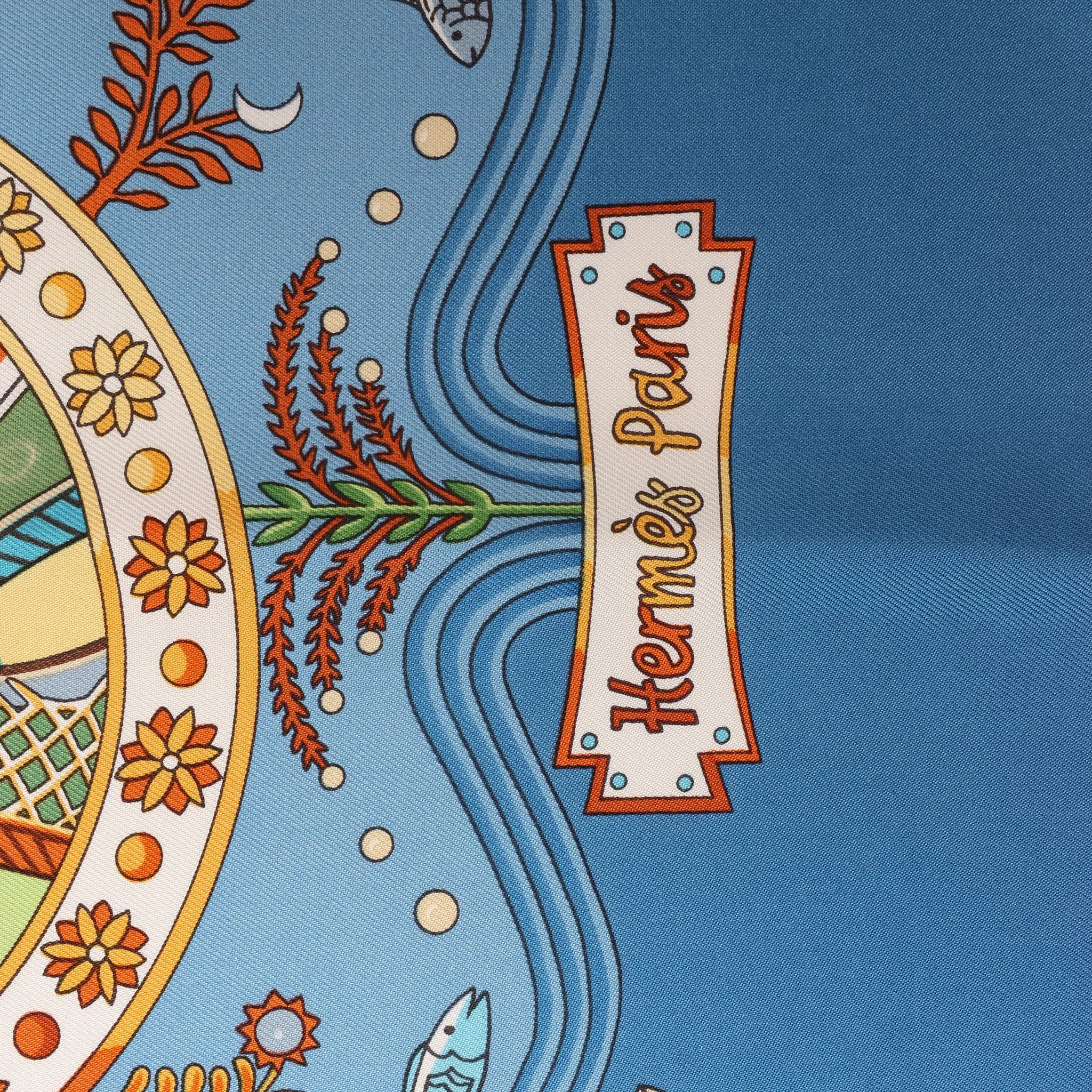 Hermès Carré 90 "Escales Méditerranéennes" Silk handkerchief in Blue