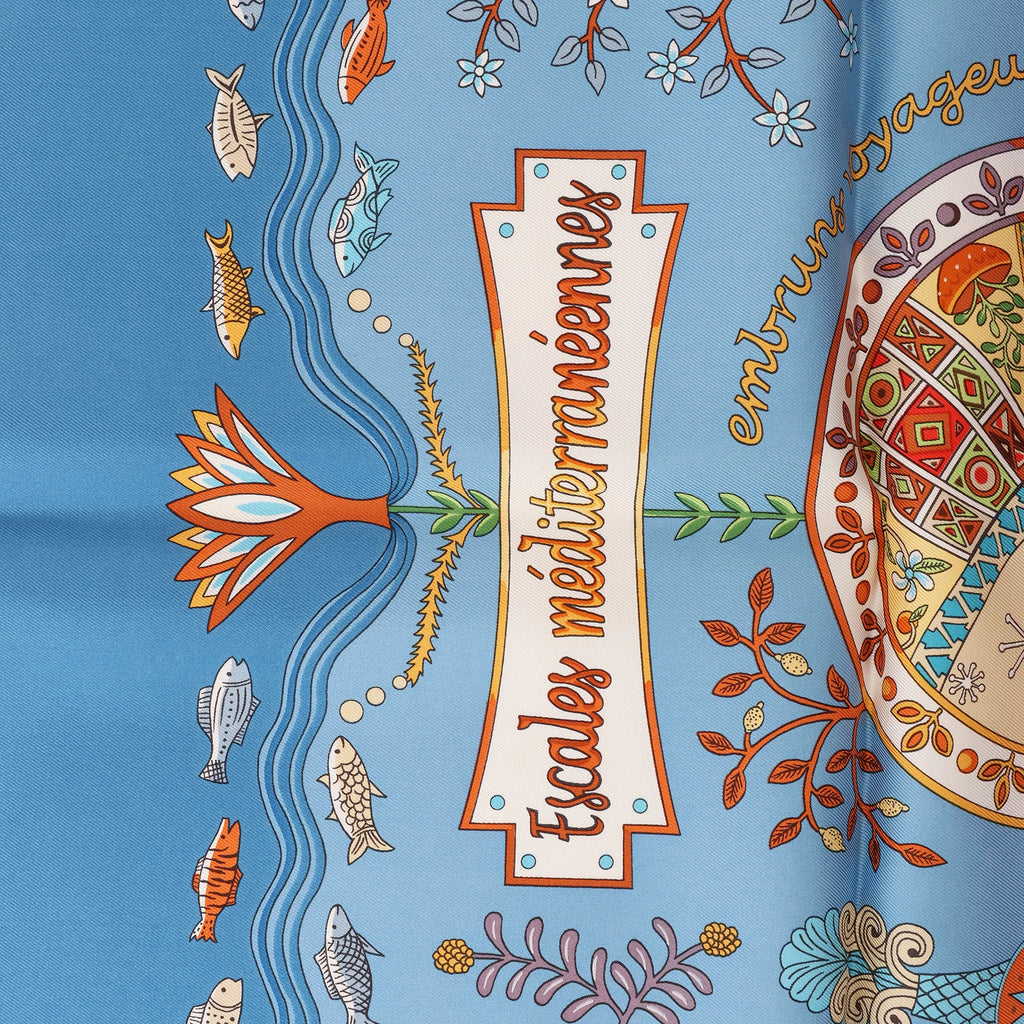 Hermès Carré 90 "Escales Méditerranéennes" Silk handkerchief in Blue