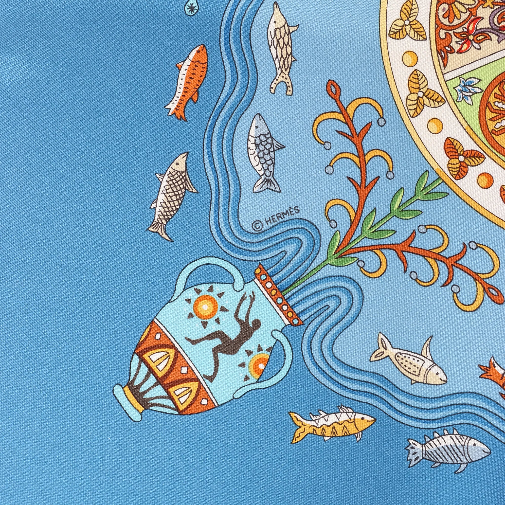 Hermès Carré 90 "Escales Méditerranéennes" Silk handkerchief in Blue