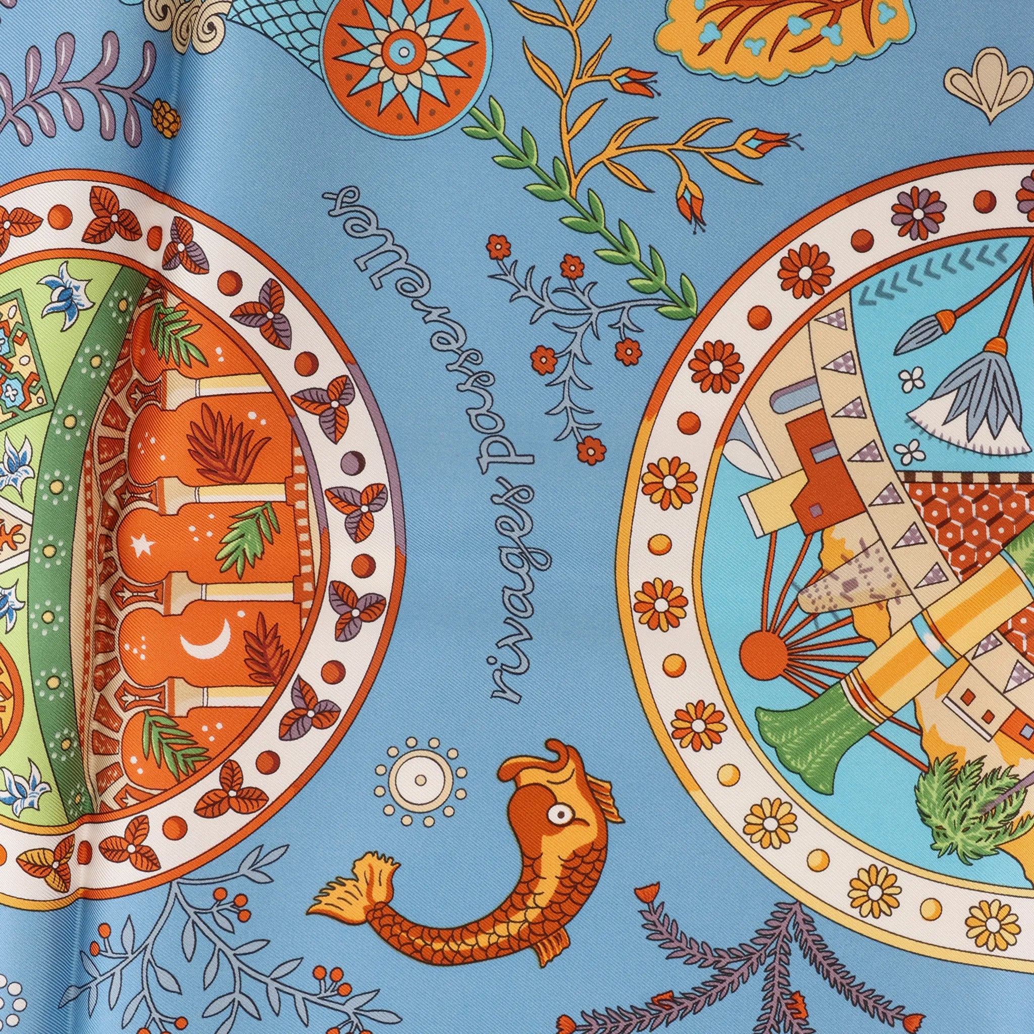Hermès Carré 90 "Escales Méditerranéennes" Silk handkerchief in Blue