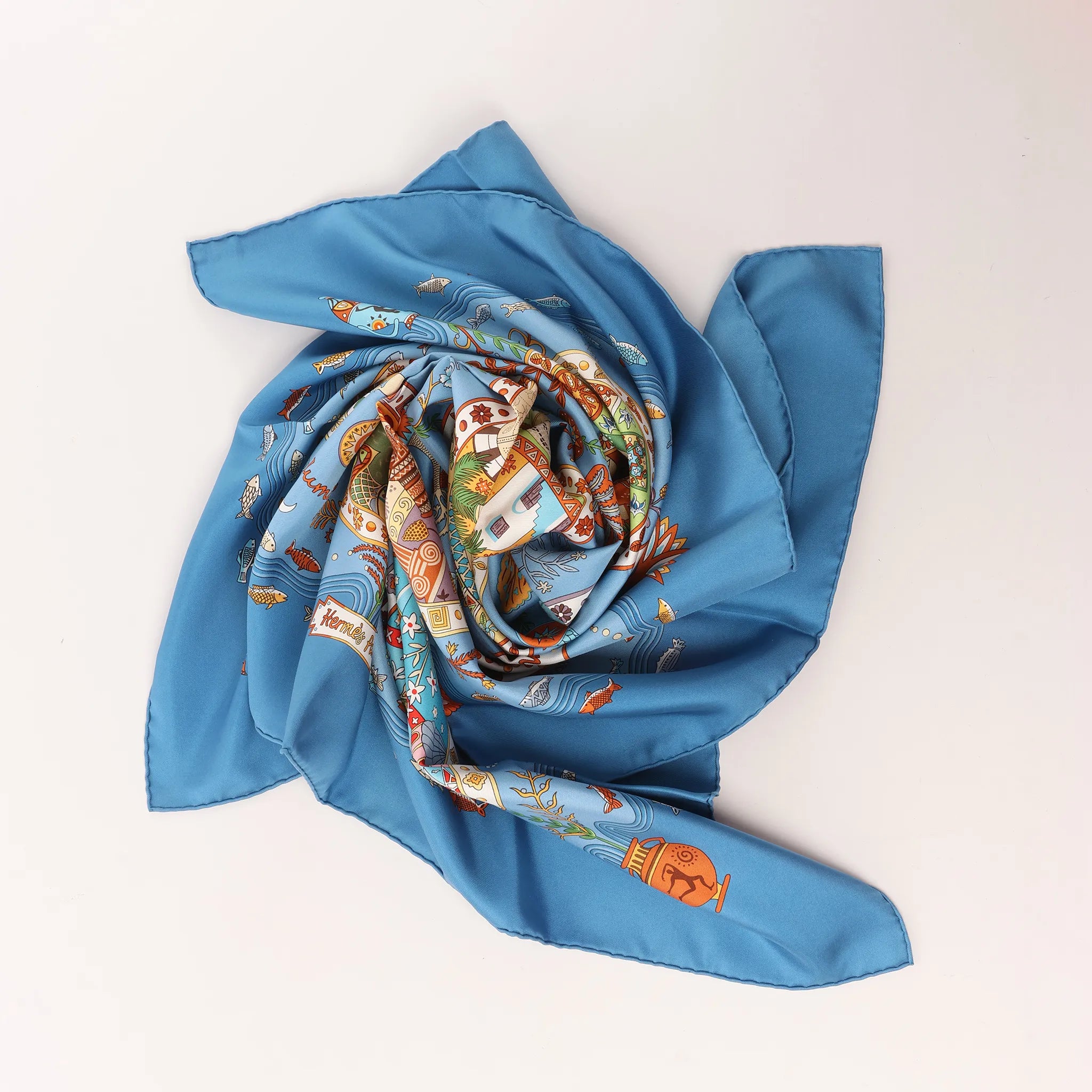 Hermès Carré 90 "Escales Méditerranéennes" Silk handkerchief in Blue