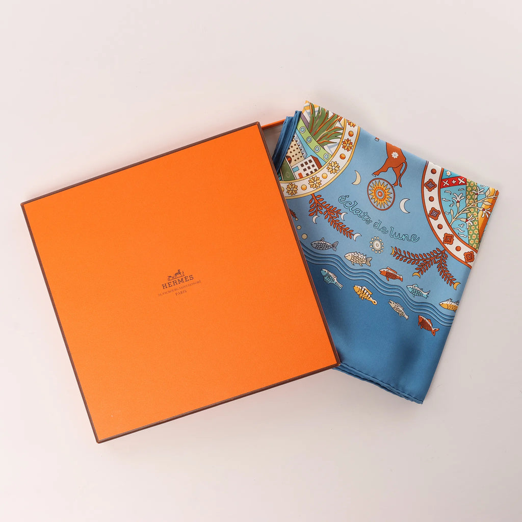 Hermès Carré 90 "Escales Méditerranéennes" Silk handkerchief in Blue
