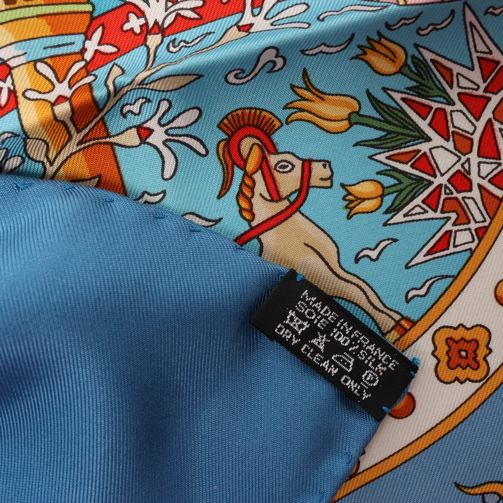 Hermès Carré 90 "Escales Méditerranéennes" Silk handkerchief in Blue