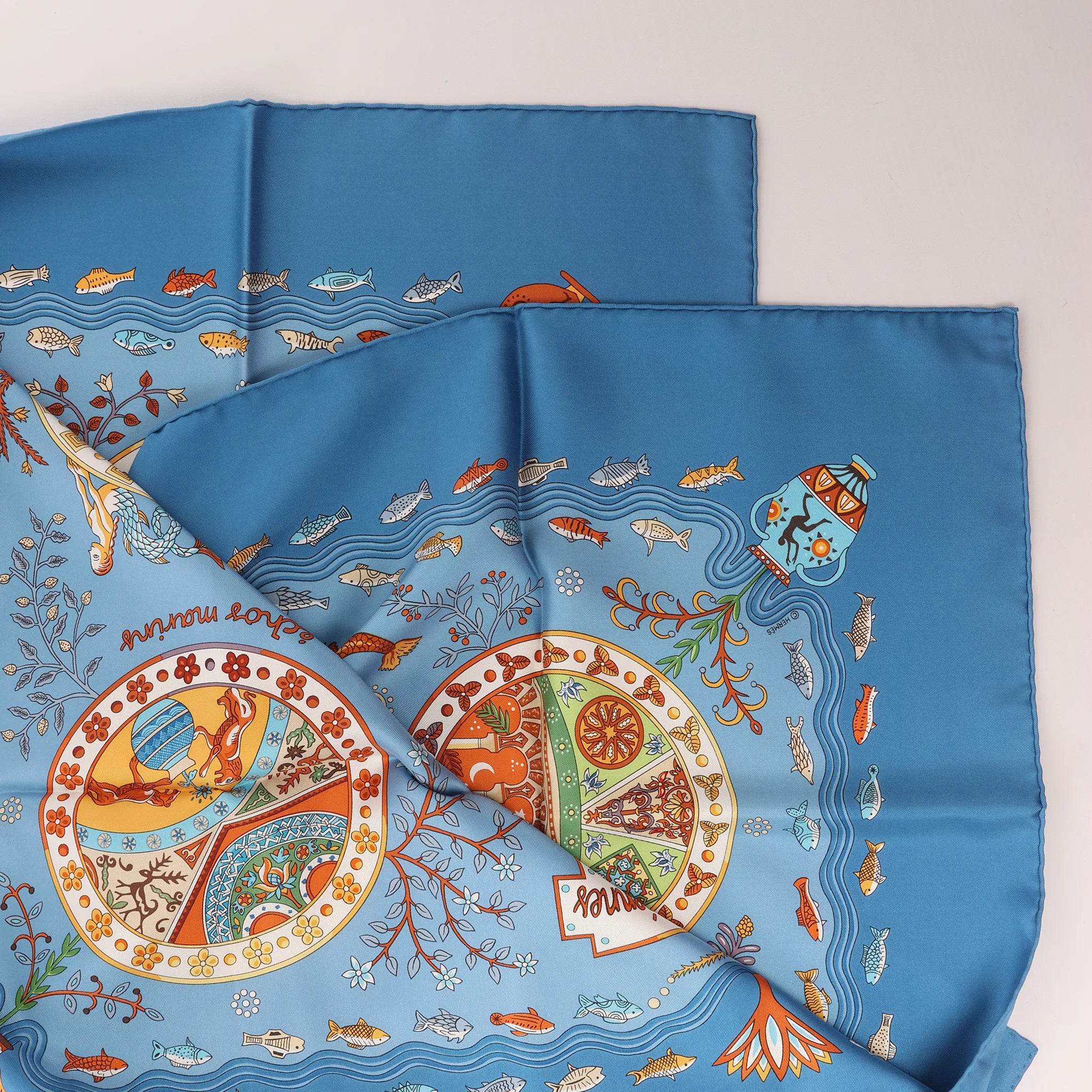 Hermès Carré 90 "Escales Méditerranéennes" Silk handkerchief in Blue