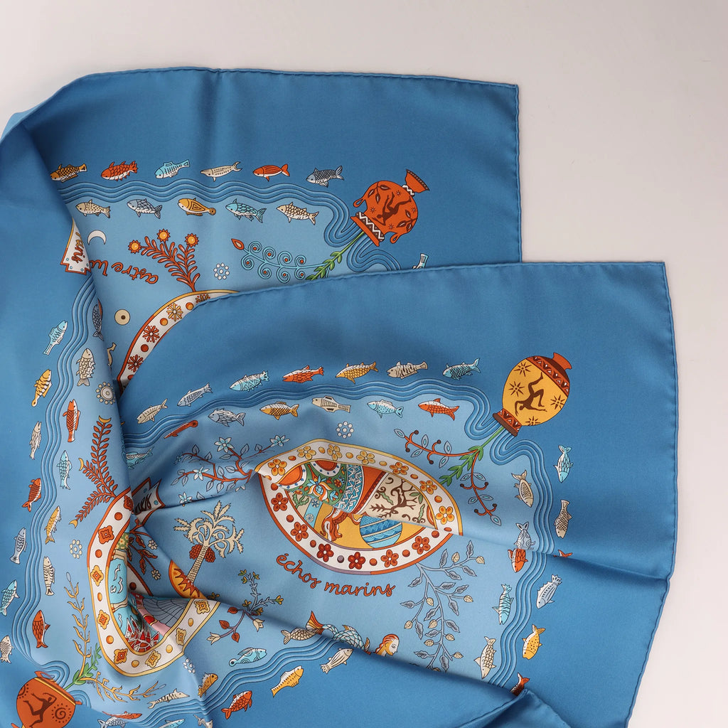 Hermès Carré 90 "Escales Méditerranéennes" Silk handkerchief in Blue