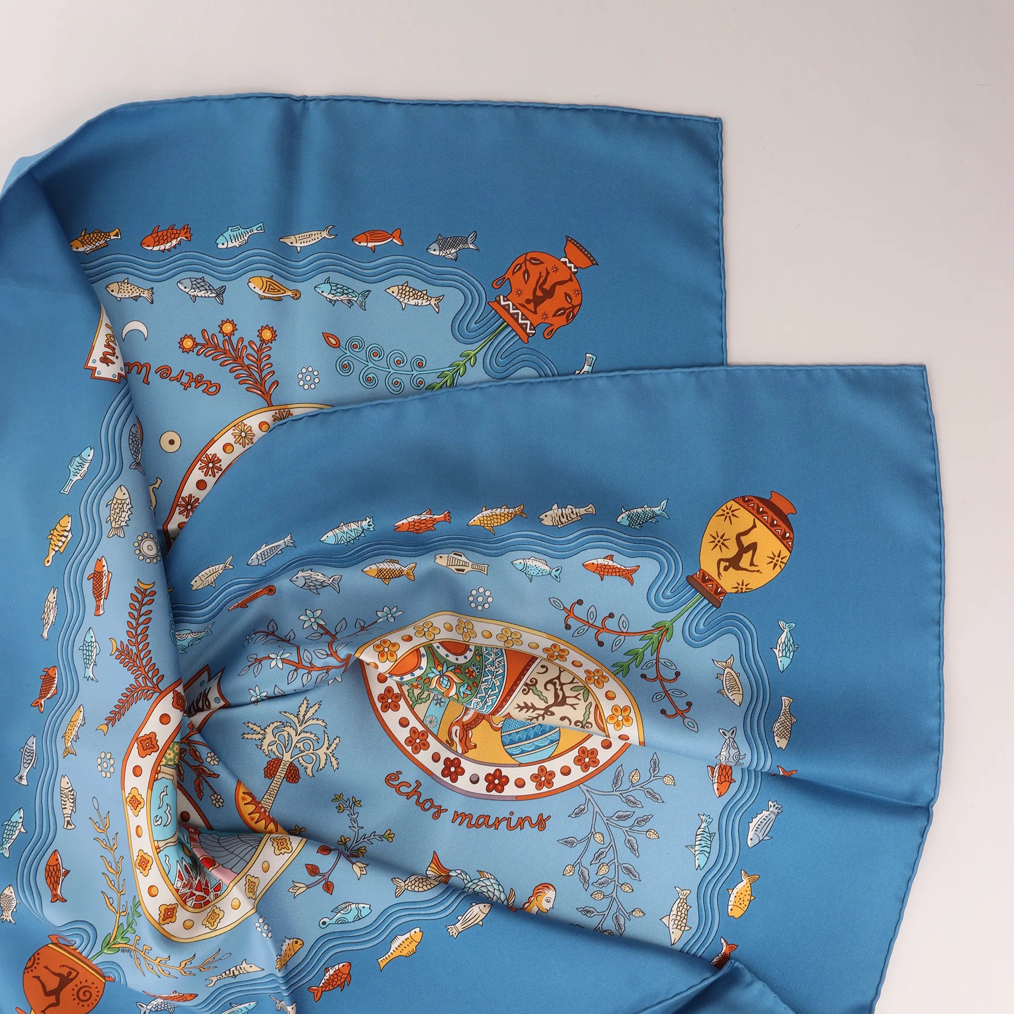 Hermès Carré 90 "Escales Méditerranéennes" Silk handkerchief in Blue