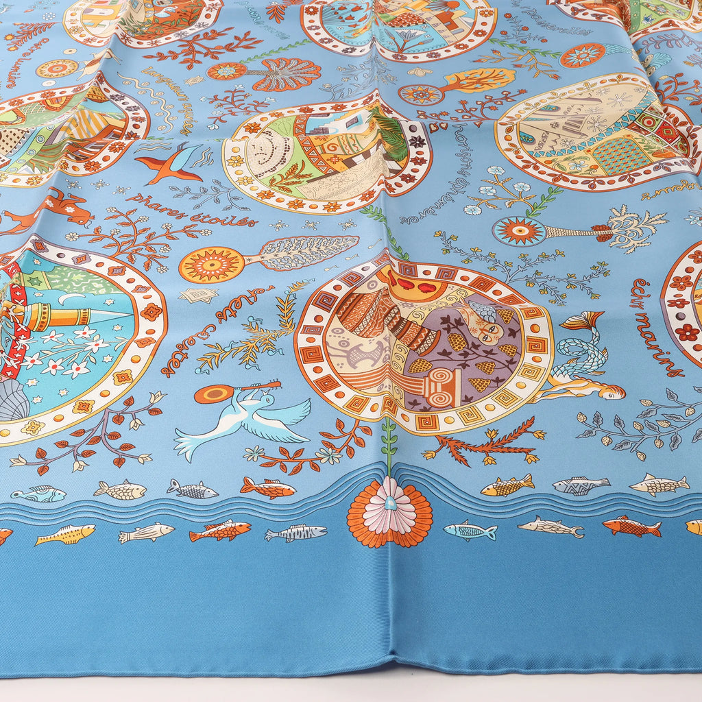 Hermès Carré 90 "Escales Méditerranéennes" Silk handkerchief in Blue