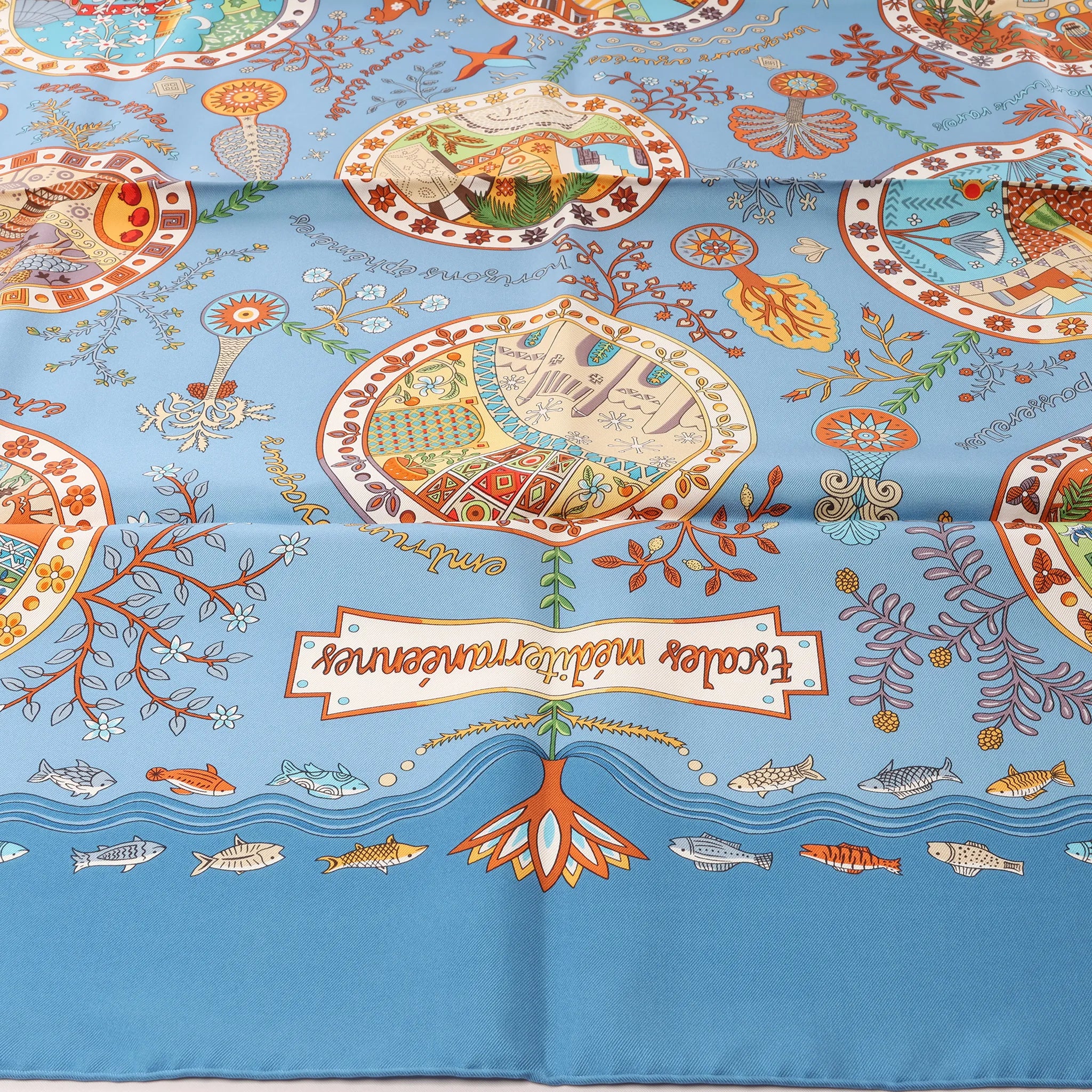 Hermès Carré 90 "Escales Méditerranéennes" Silk handkerchief in Blue