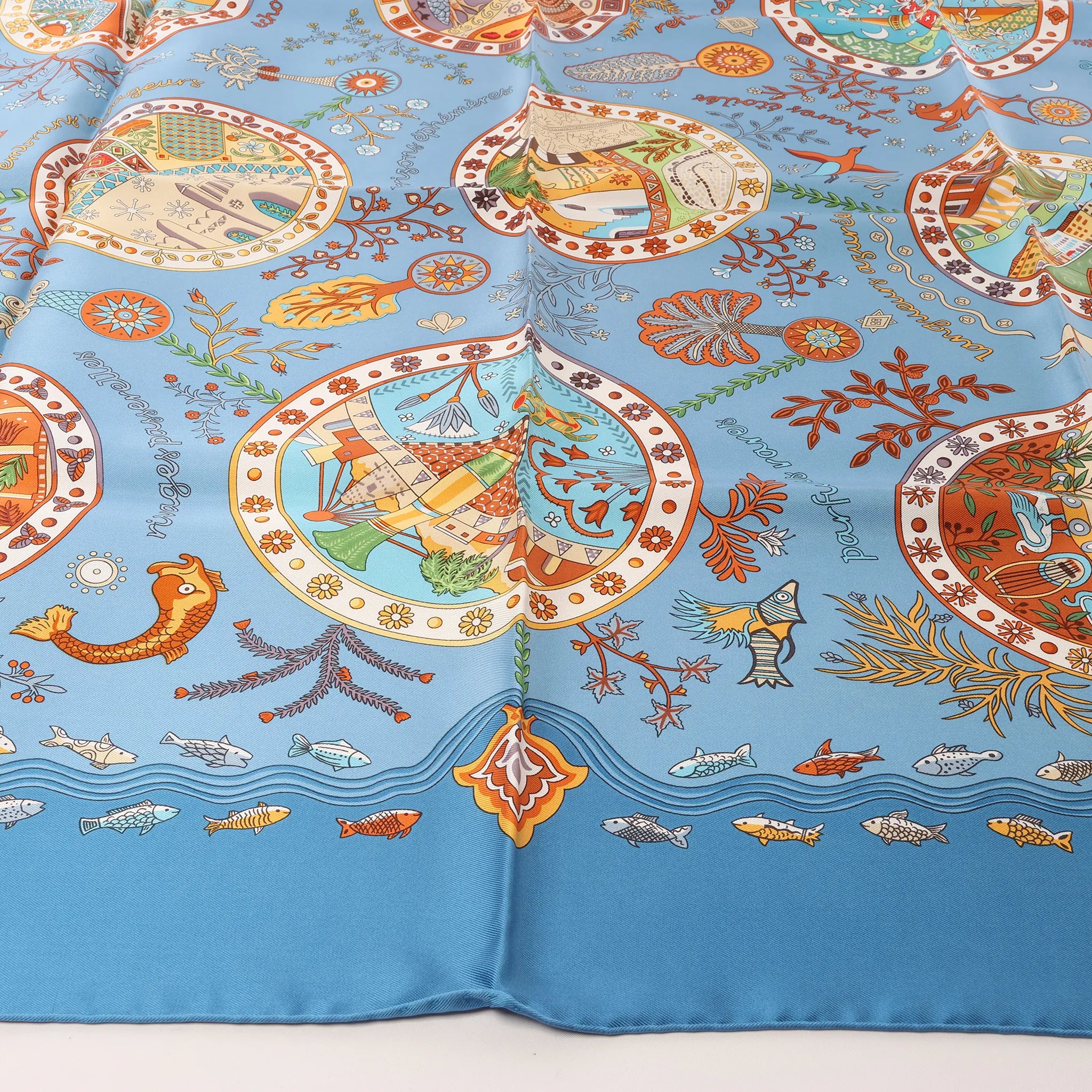 Hermès Carré 90 "Escales Méditerranéennes" Silk handkerchief in Blue