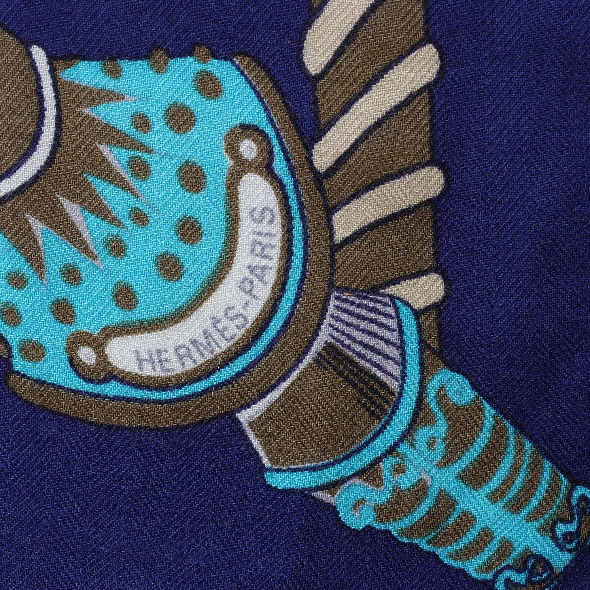 Hermès Carré 90 "Etendards et Bonnieres flag" Cashmere x Silk handkerchief in Blue