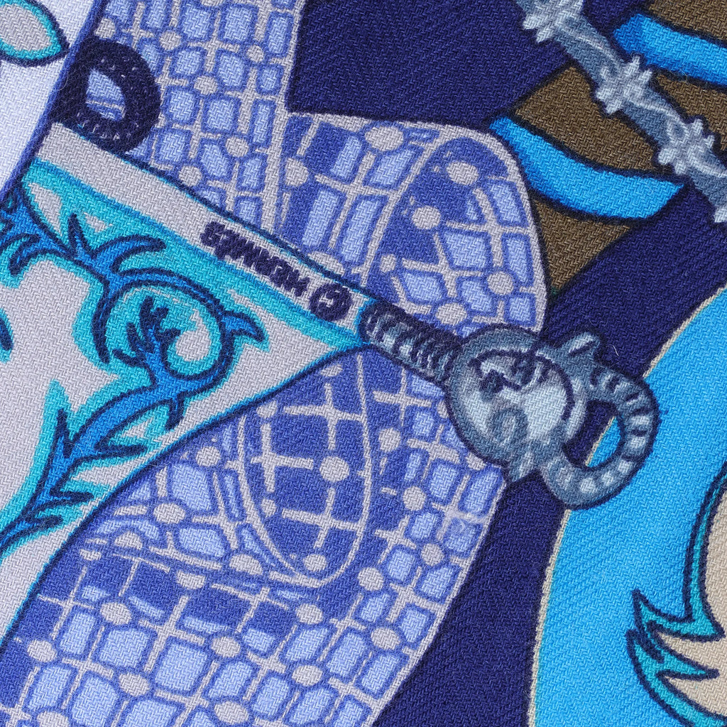 Hermès Carré 90 "Etendards et Bonnieres flag" Cashmere x Silk handkerchief in Blue