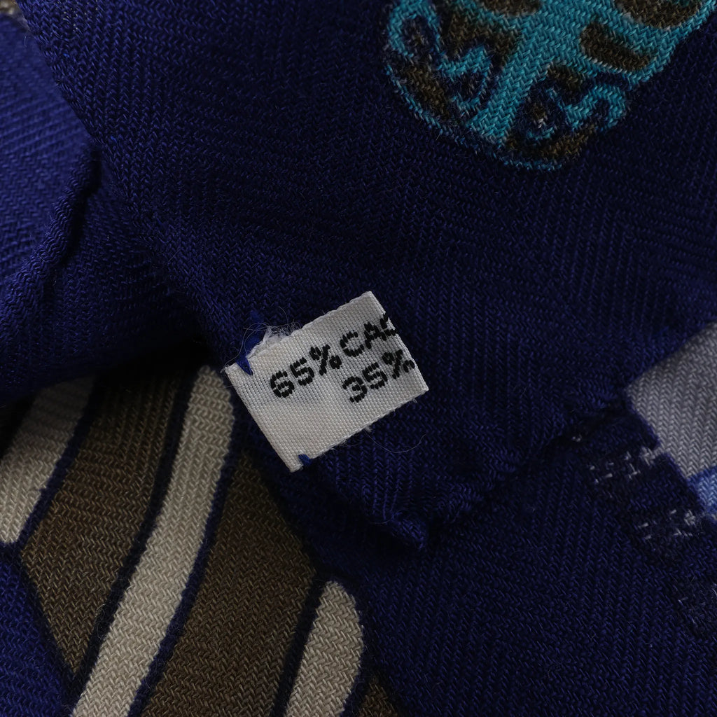 Hermès Carré 90 "Etendards et Bonnieres flag" Cashmere x Silk handkerchief in Blue