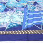 Hermès Carré 90 "Etendards et Bonnieres flag" Cashmere x Silk handkerchief in Blue