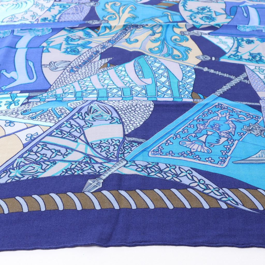 Hermès Carré 90 "Etendards et Bonnieres flag" Cashmere x Silk handkerchief in Blue