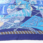 Hermès Carré 90 "Etendards et Bonnieres flag" Cashmere x Silk handkerchief in Blue