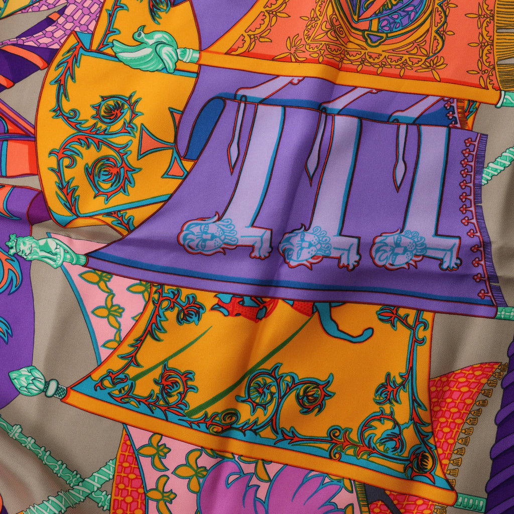 Pañuelo Hermès Carré 90 "Etendards et Bonnieres flag" de cachemir y seda en color azul