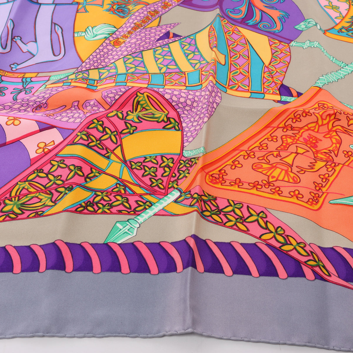Pañuelo Hermès Carré 90 "Etendards et Bonnieres flag" de cachemir y seda en color azul