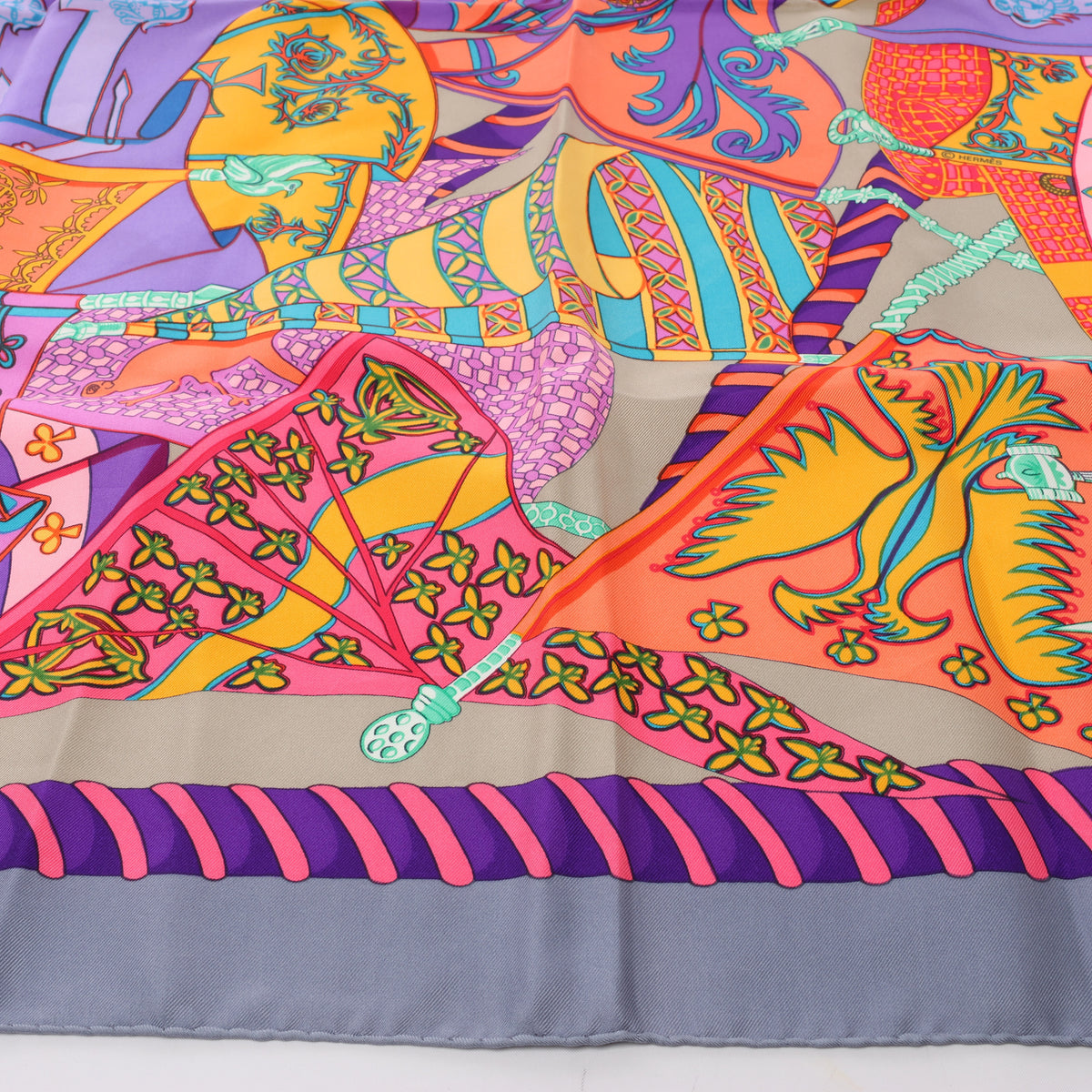 Pañuelo Hermès Carré 90 "Etendards et Bonnieres flag" de cachemir y seda en color azul