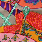 Pañuelo Hermès Carré 90 "Etendards et Bonnieres flag" de cachemir y seda en color azul