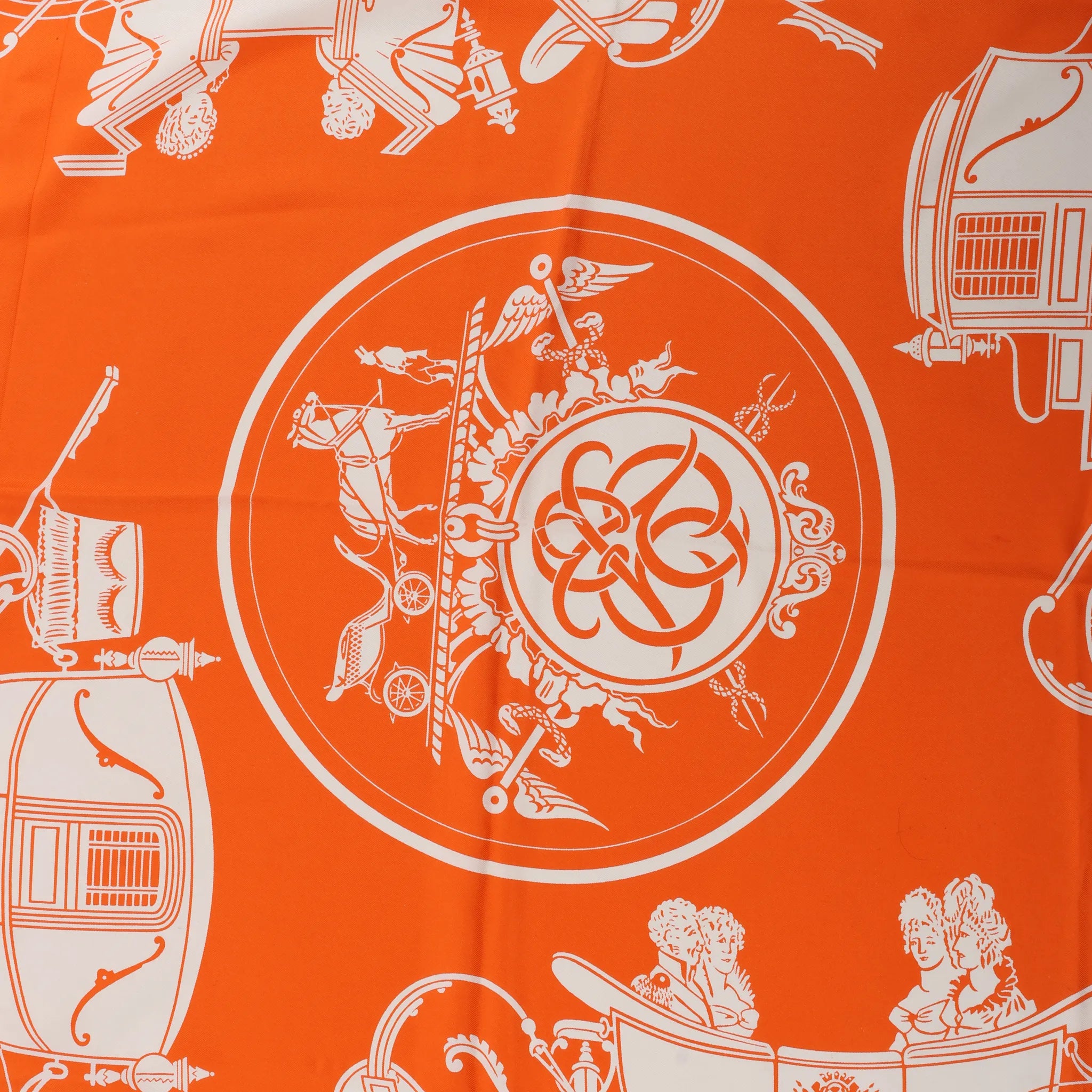 Hermès Carré 90 "Ex-Libris" Silk handkerchief in Orange