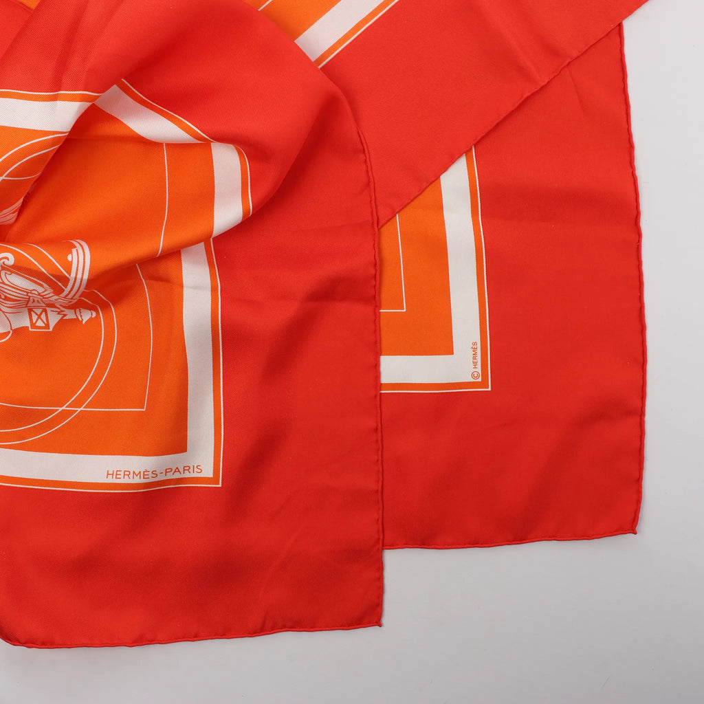 Hermès Carré 90 "Ex-Libris" Silk handkerchief in Orange