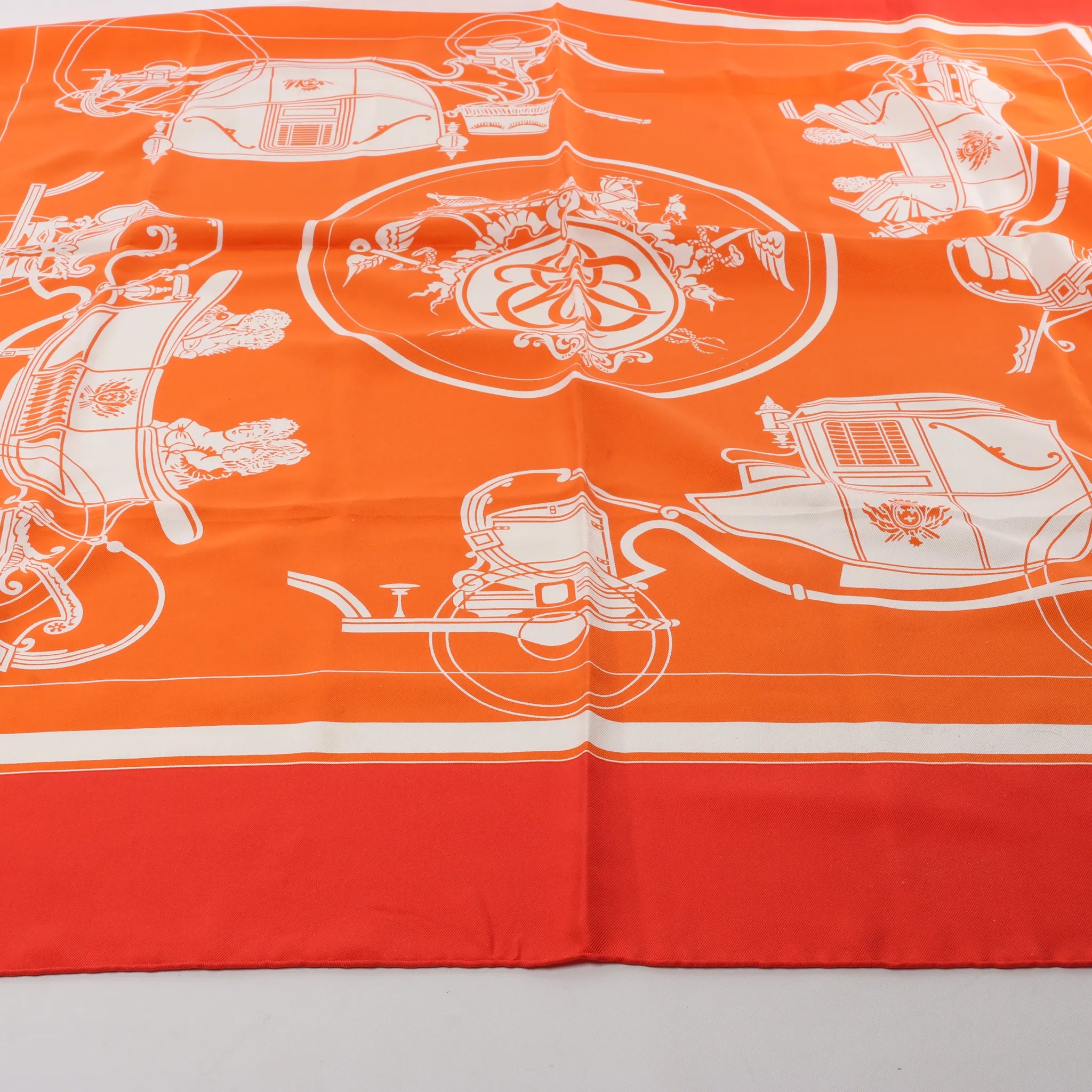 Hermès Carré 90 "Ex-Libris" Silk handkerchief in Orange