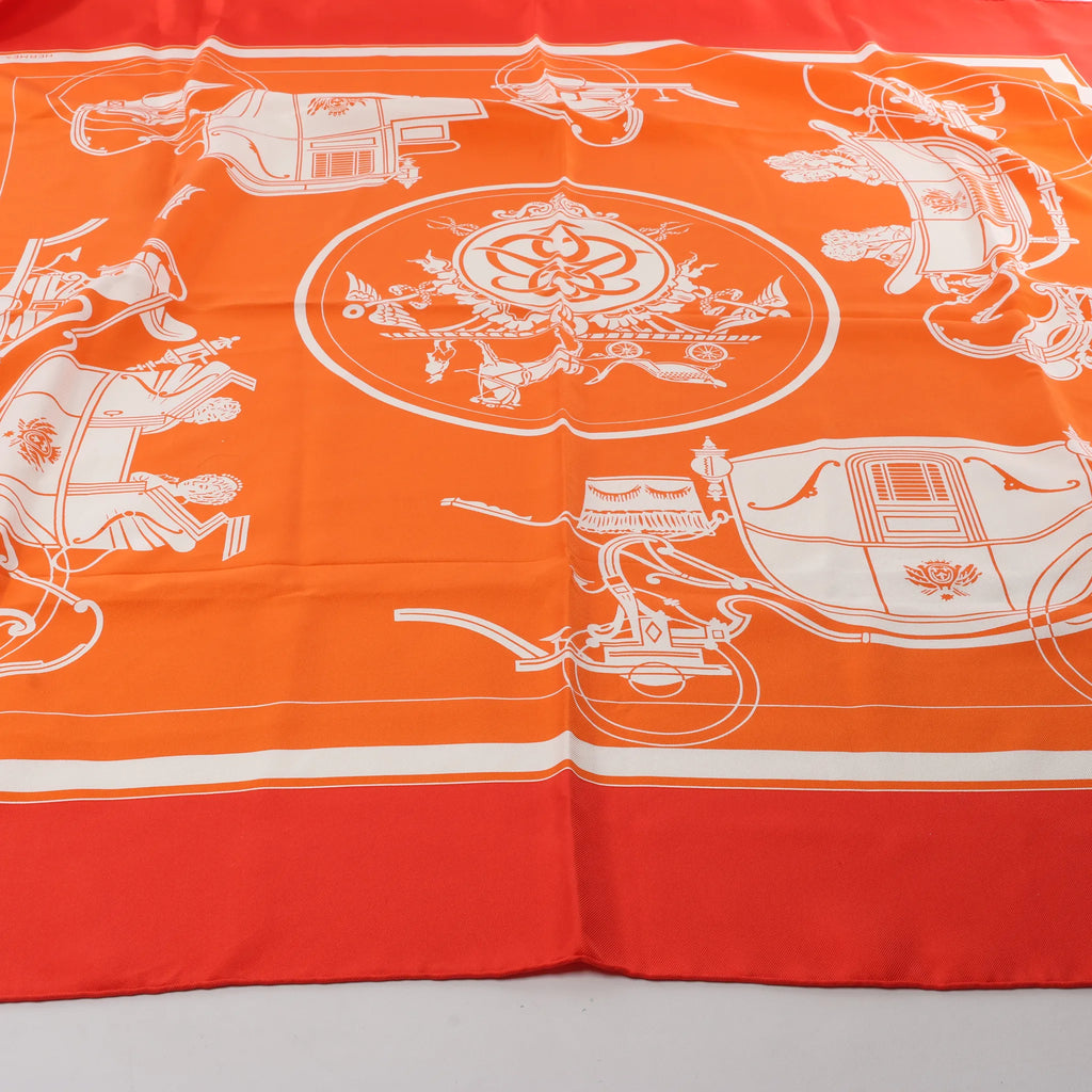 Hermès Carré 90 "Ex-Libris" Silk handkerchief in Orange