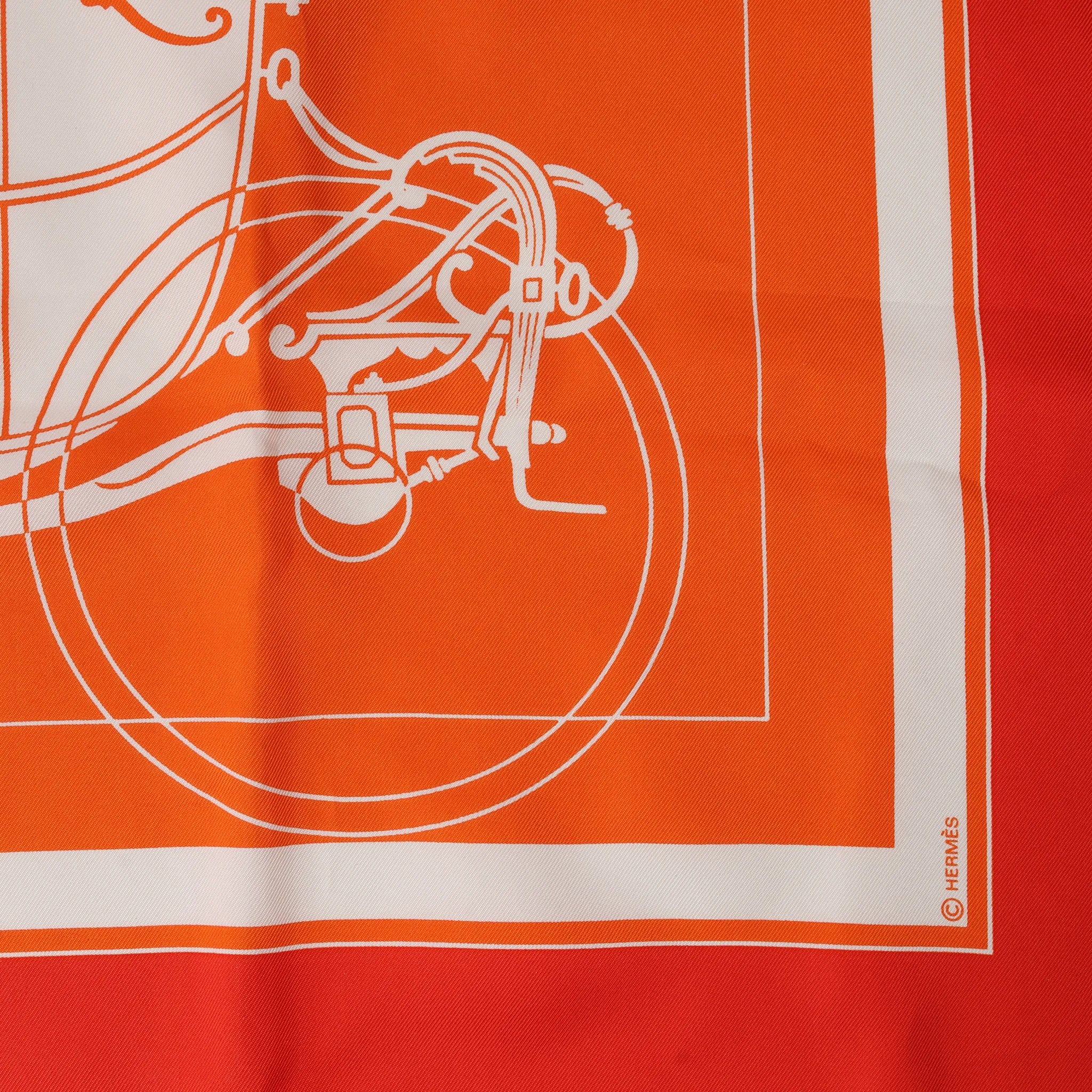 Hermès Carré 90 "Ex-Libris" Silk handkerchief in Orange