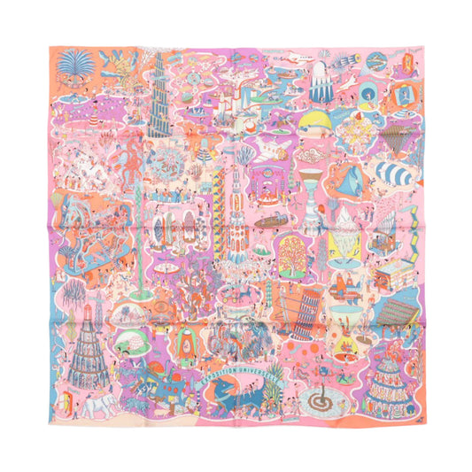 Hermès Carré 90 "Exposition Universelle" Foulard 100% Soie en Rose